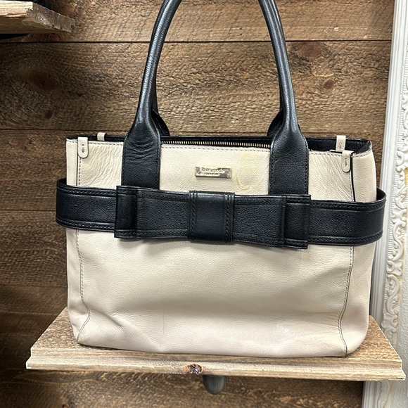kate spade quinn villabella avenue tote bag in black/cream - Picture 2 of 13